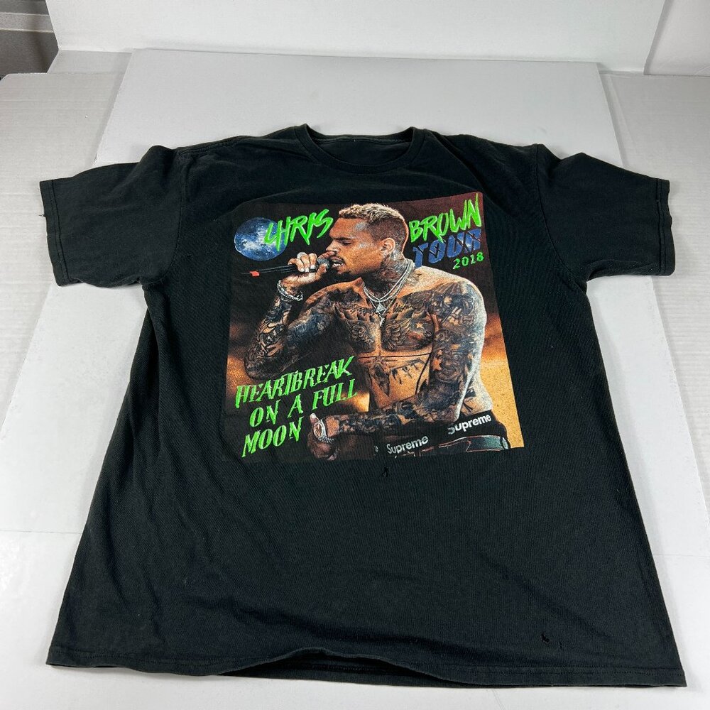 2018 Chris Brown Heartbreak On A Full Moon Tour Shirt Medium Black Thrashed Tee